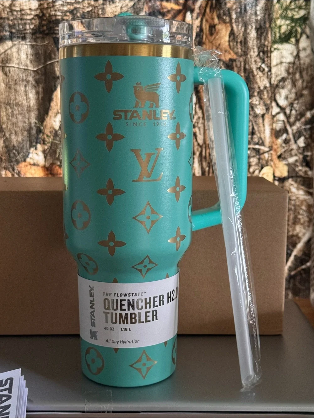 Stanley Teal Travel Mug with Gold Monogram Accents - Picture 2 of 5